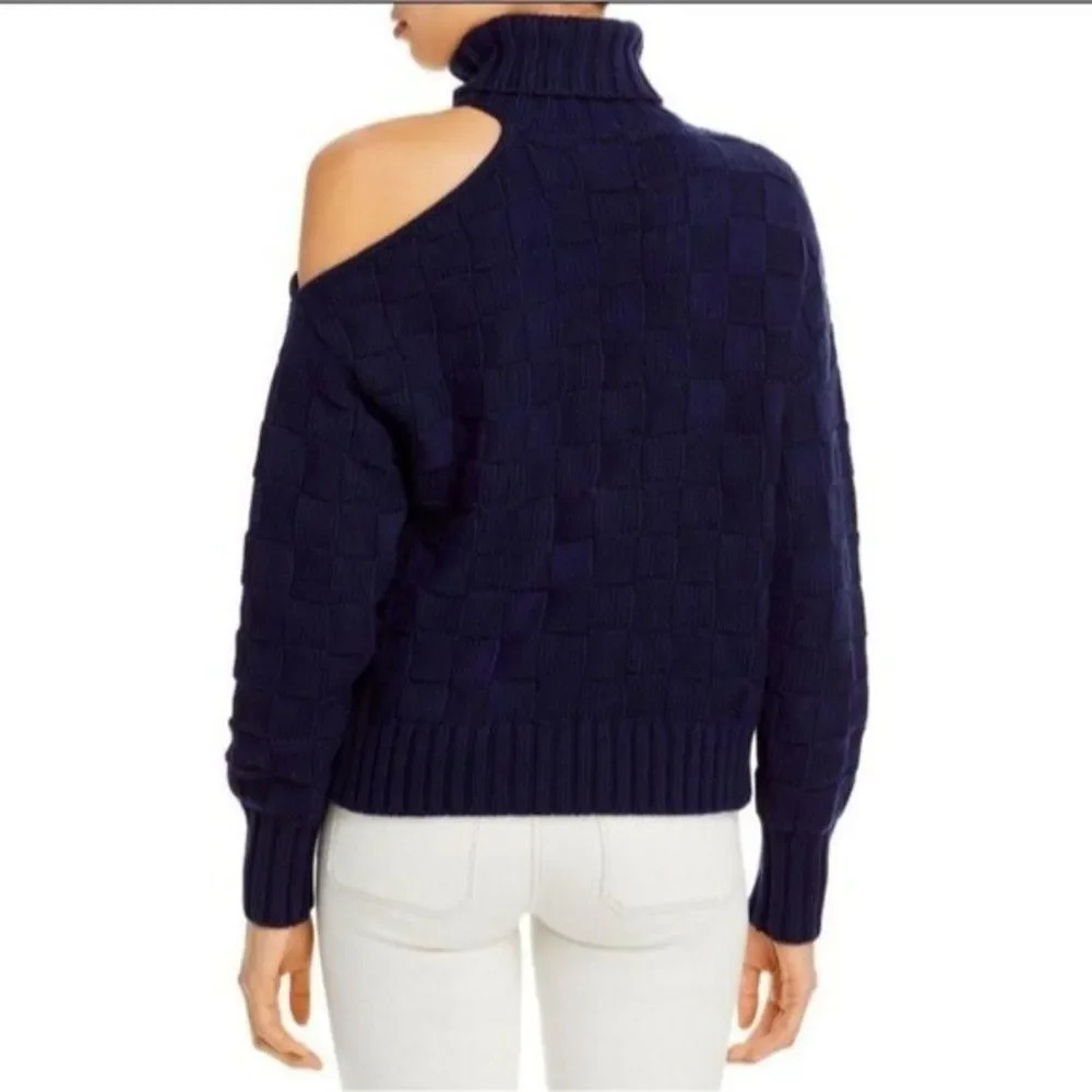 NEW STAUD Rocky Cut Out Navy Blue Basket Weave Turtleneck Sweater Size Small - Picture 4 of 8
